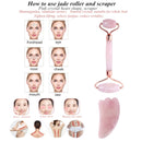 Slimming Massager Rose Quartz Roller Natural Jade Roller Microneedle Roller Jade Spatula Three-piece Skin Care Facial Massager