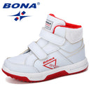 BONA, nuevo diseñador, Otoño Invierno, zapatos para niños, botas clásicas para niños, botas de nieve para niñas, botas de cuero PU, zapatillas planas, zapatillas de moda