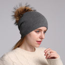 Herbst Winter Bommel Beanie Hut Frauen Wolle Gestrickte Skullies Beanies Lässige Weibliche Kaschmirmütze Echter Waschbärpelz Bommelmütze