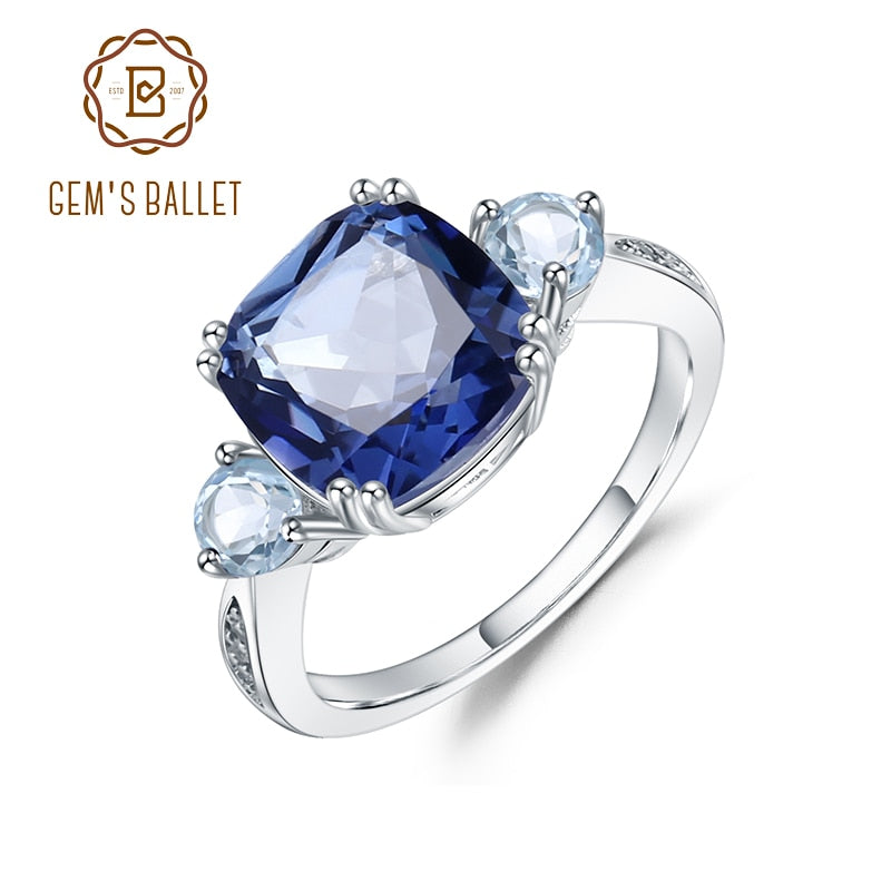 Gem's Ballet 5.22Ct Iolite Blue Mystic Quartz Sky Blue Topaz Anillos AU750 585 14K 10K 18K Oro 925 Anillo de plata Joyería para mujeres