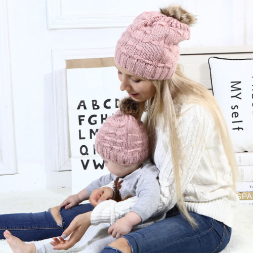 lioraitiin Mom Kid Beanie Hat Cap Knitted Hat Newborn Baby Knit Soild Cotton Blend Cap