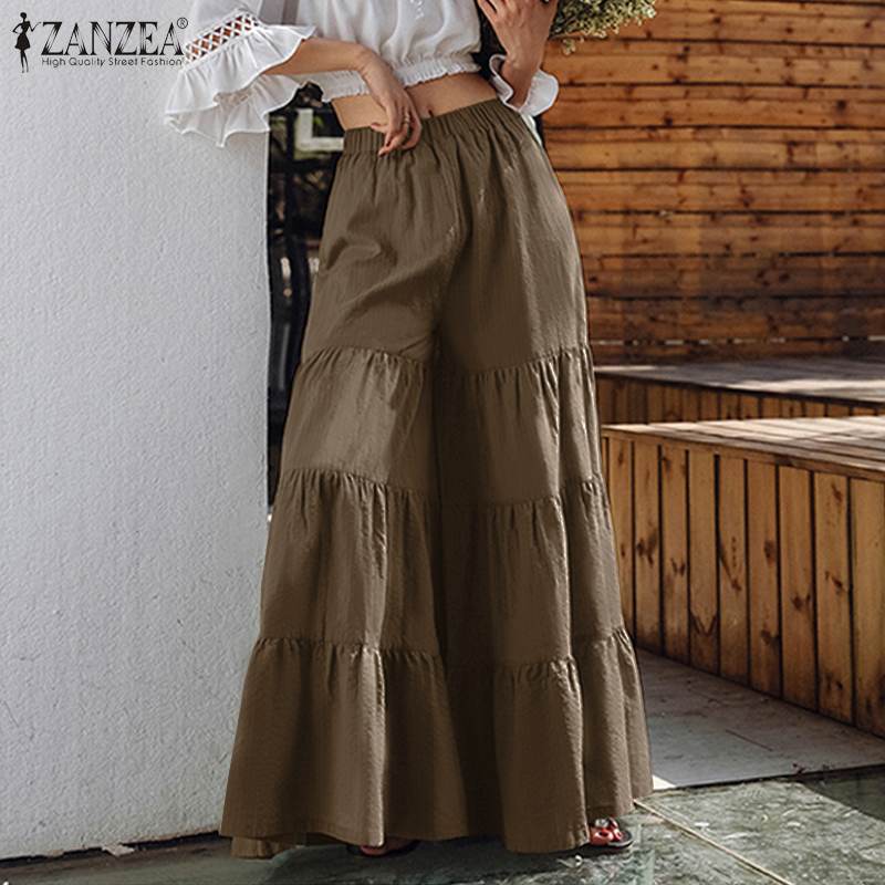 Pantalones de pierna ancha Vintage para mujer ZANZEA 2022 pantalones sólidos Casual cintura elástica pantalón largo Palazzo nabo femenino