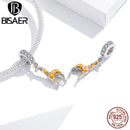 BISAER Tier Giraffe Dangle Charm 925 Sterling Silber Emaille CZ Perlen Anhänger DIY Original Armbänder Halskette Schmuck EFC258