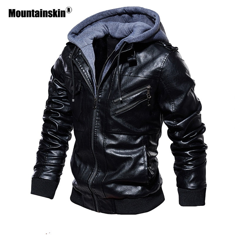 Mountainskin, novedad de 2021, chaquetas de cuero con capucha para hombre, chaqueta informal de otoño para motocicleta, chaqueta de PU, abrigos de cuero para motorista, ropa de marca SA744