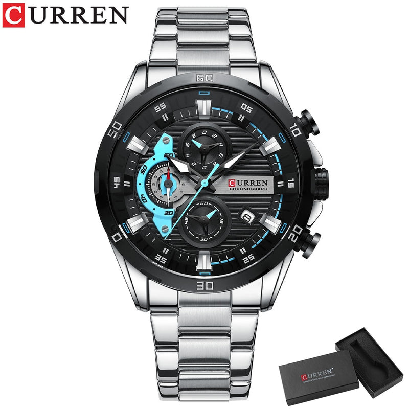 CURREN New Chronograph Men Watches for Sport Casual Stainless Steel Luminous Wristwatches for Male Creative Design Quartz Clock