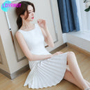 LDYRWQY 2021 summer new classic French slim pleated white dress V-Neck  Natural  Tank  Knee-Length  Sleeveless  Zippers