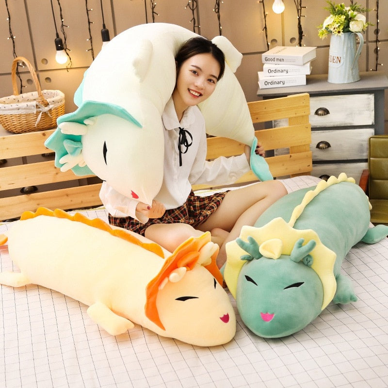 80cm-120cm lindo largo dragón de peluche de juguete suave Animal de dibujos animados tres colores dinosaurio muñeco de peluche almohada para dormir cojín mejores regalos