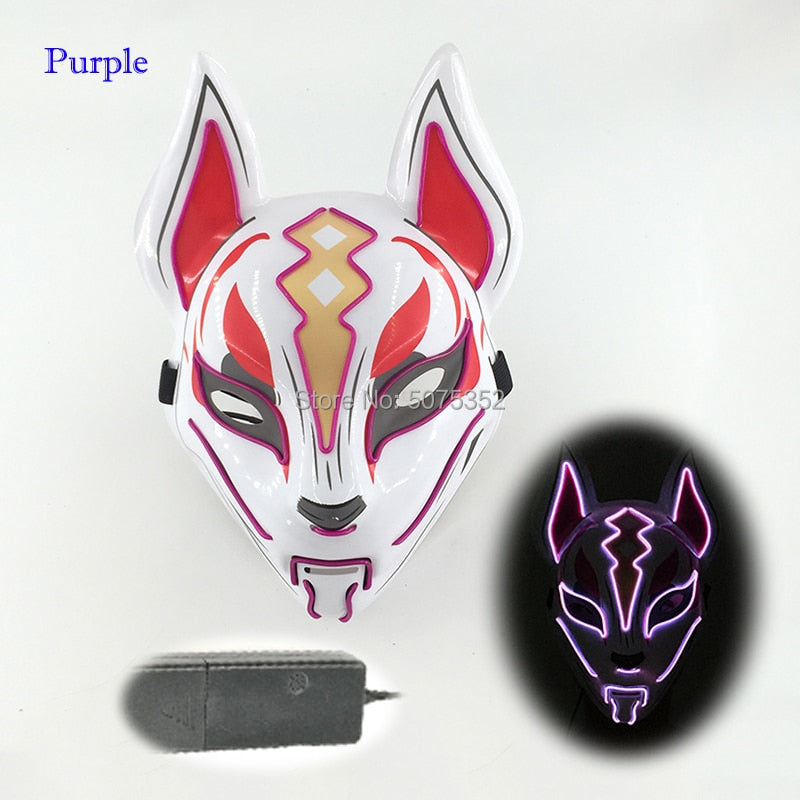 Máscara de zorro japonés con decoración de Anime Expro, máscara de Cosplay con luz Led de neón, máscara Led para fiesta de Halloween, baile, DJ, día de pago, accesorios para disfraces