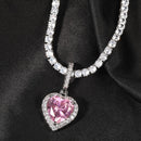 THE BLING KING Neue Pfirsich-Herz-Anhänger-Halskette Farbe Psychedelic HipHop Full Iced Out Cubic Zirconia CZ Stone