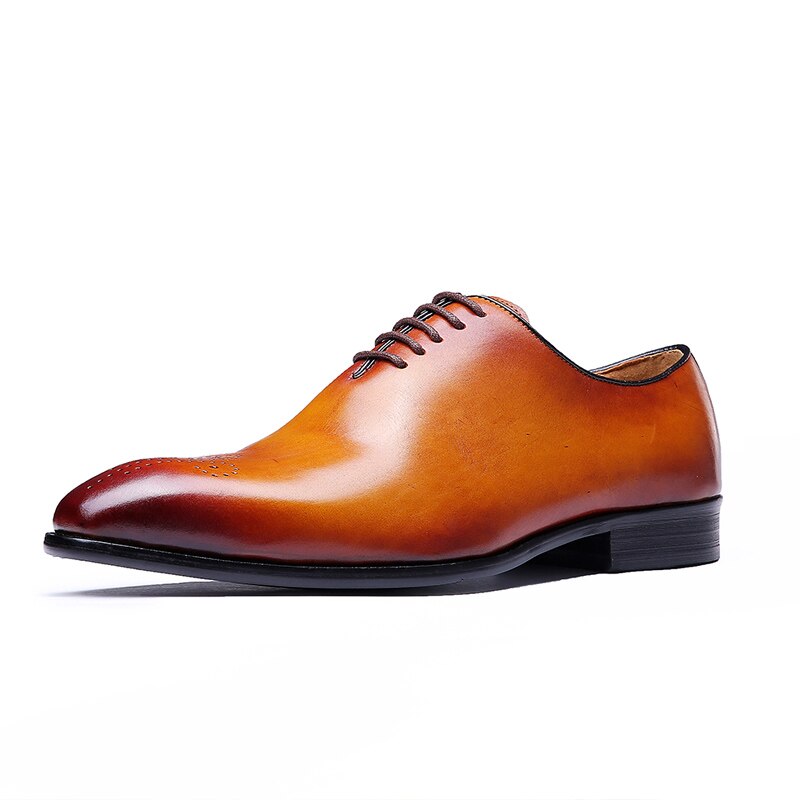 Zapatos Oxford de marca de lujo para hombre, zapatos de oficina de negocios brogue para vestido de boda con cordones de corte completo clásico de cuero genuino para hombres