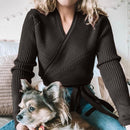 Herbst Winter Strickpullover Frauen V-Ausschnitt Schlank Pullover Pullover Damen Wrap Pullover Weibliche Casual Pullover Jumper