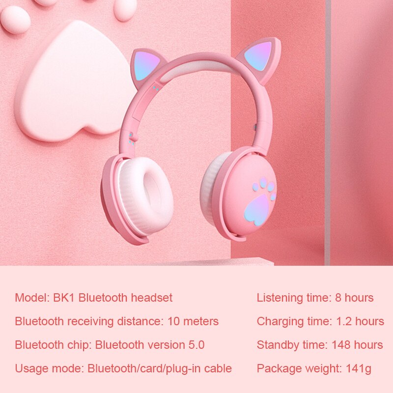 Bonitos auriculares para niños, auriculares inalámbricos, luz LED de Control, Oreja de Gato, niña, regalo para niños, auriculares para juegos con dientes azules, bajos estéreo con micrófono