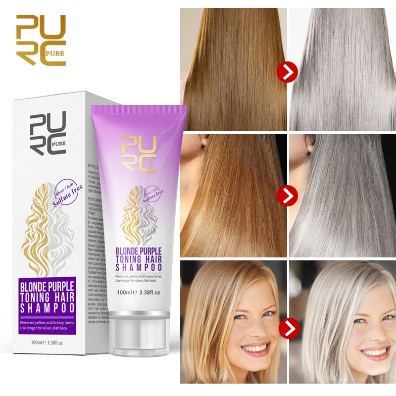 PURC Blonde Purple Hair Shampoo Removes Yellow and Brassy Tones for Silver Ash Look Purple Hair Shampoo Professional Hair Care