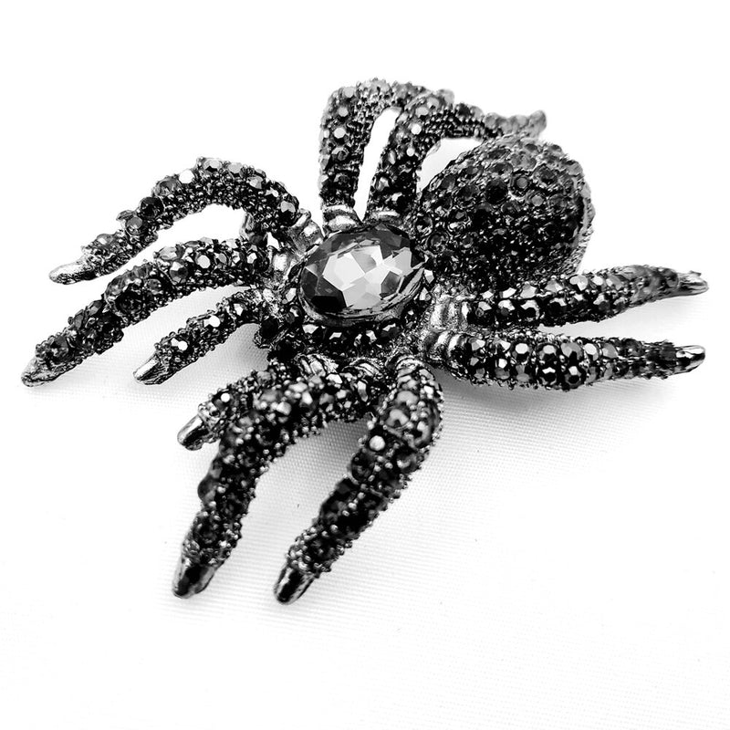 Broches de araña de diamantes de imitación de cristal negro grande de 10 patas de declaración Vintage, Pin de insecto enorme y peligroso para joyería de fiesta de Halloween