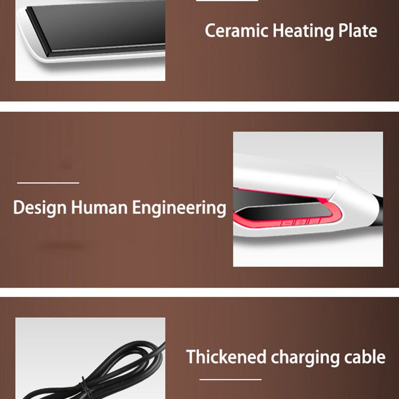 Kemei Hair Straightener Curler Flat Iron Negative Ion Hair Straighting Curling Iron Tourmaline Ceramic Heating Plate LCD Display