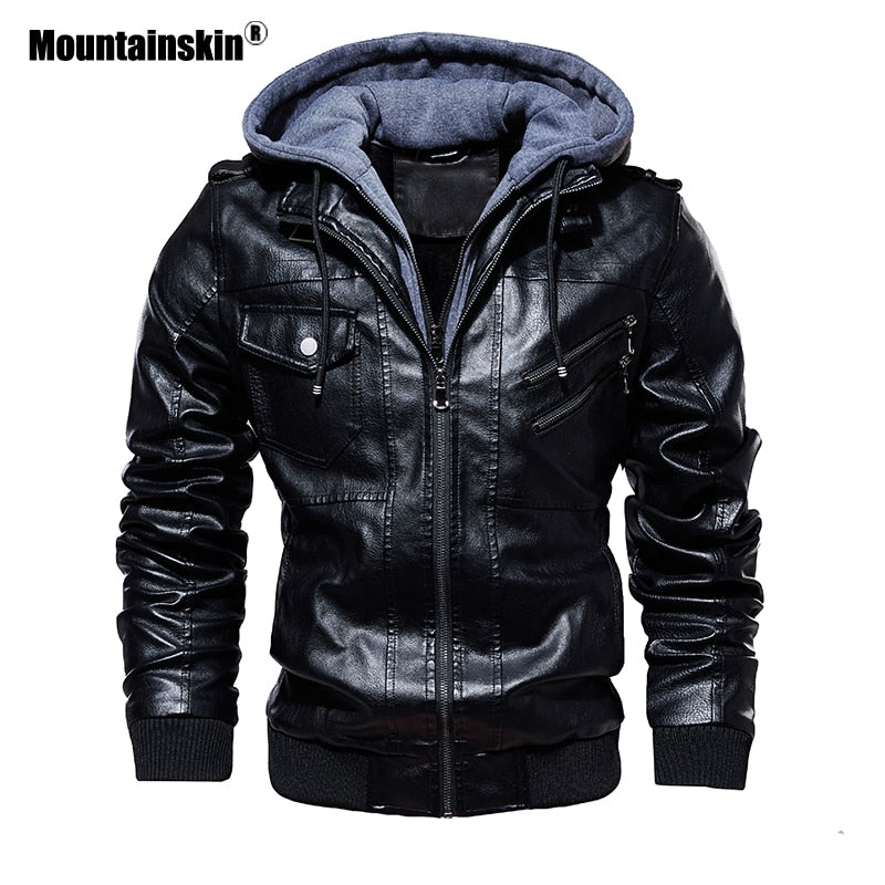 Mountainskin, novedad de 2021, chaquetas de cuero con capucha para hombre, chaqueta informal de otoño para motocicleta, chaqueta de PU, abrigos de cuero para motorista, ropa de marca SA744