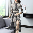 2019 autumn new mesh round neck seven-point sleeve stitching autumn and winter dress female