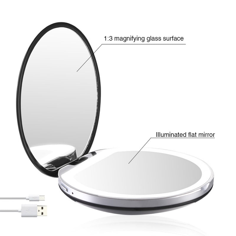 3X Magnifying Foldable LED Light Mini Makeup Mirror Compact Pocket Face Lip Cosmetic Mirror Travel Portable Light Make Up Mirror