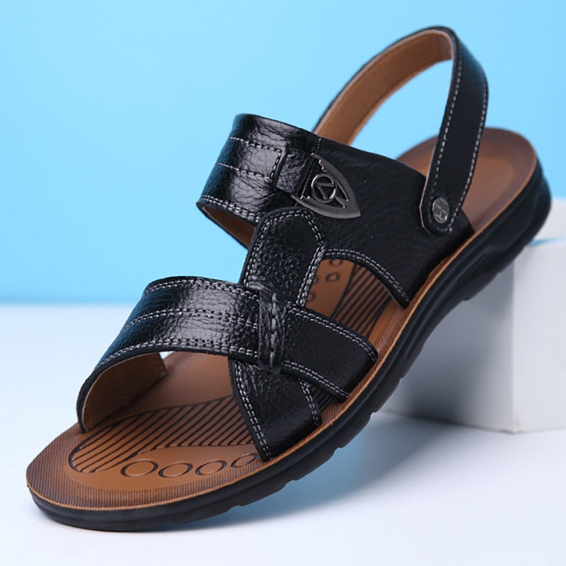 Sandalias de playa de cuero genuino de verano, zapatos de hombre, sandalias de cuero de talla grande 49 50 para hombre, calzado suave y cómodo para caminar al aire libre para hombre