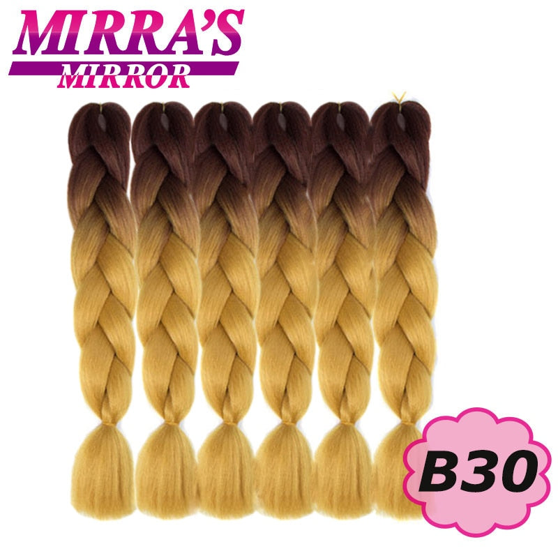 24inch Jumbo Braids Synthetic Hair For Box Braid Ombre Braiding Hair Extensions Three Tone Black Brown Blue Pink Mirra’s Mirror