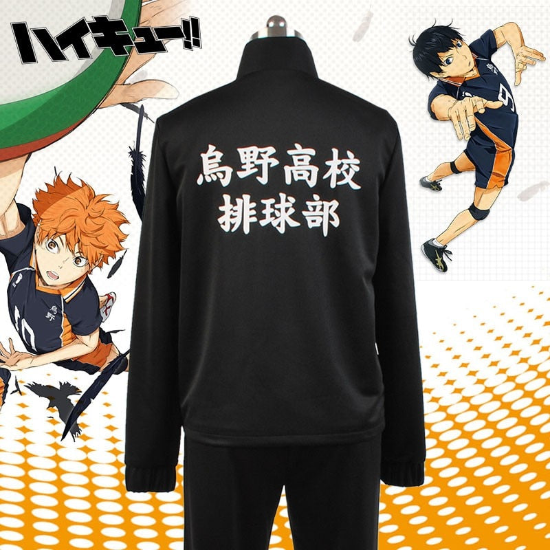 2020 nuevo Anime Haikyuu chaqueta de Cosplay Haikyuu ropa deportiva negra Karasuno escuela secundaria voleibol Club uniforme disfraces abrigo