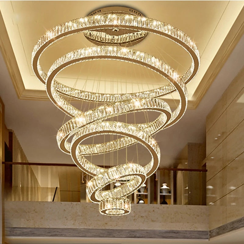 Lámpara colgante de araña de cristal LED de lujo 2022 para escalera 110V / 220V accesorio de iluminación Winfordo EN STOCK