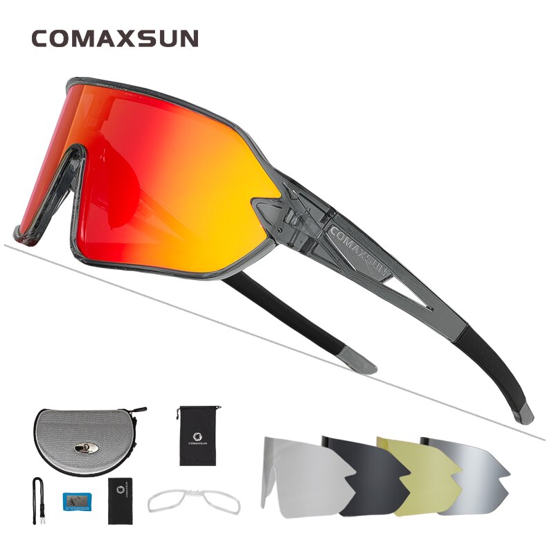 COMAXSUN Polarisierte Fahrradbrille 5 Linsen MTB Rennrad Sport Spiegel Sonnenbrille Reitbrille Anti-UV400 Fahrradbrille