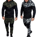 Männer Kausal Camouflage Patchwork Sets Camo Reißverschluss Jacke + Hose 2PC Trainingsanzug Sportwear Hoodies Sweatshirt Hosenanzug Plus Größe