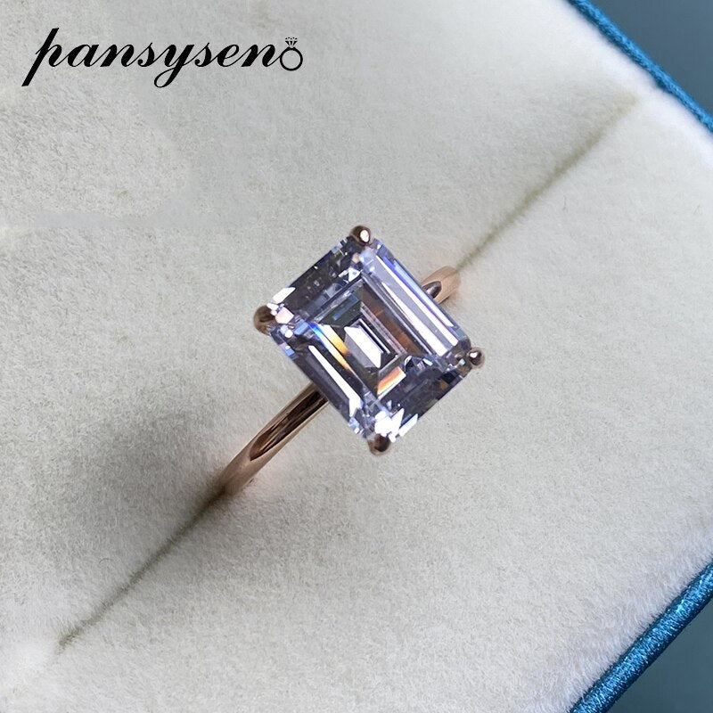 PANSYSEN 100% 925 Sterling Silver Simulated Moissanite Diamond Gemstone Wedding Band Ring Rose Gold Color Fine Jewelry Rings