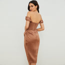 2021 Neue Frauen Kleid Sexy Elegante Sommer Herbst Party Abendkleider Bodycon Slash Sleeve Kleidung