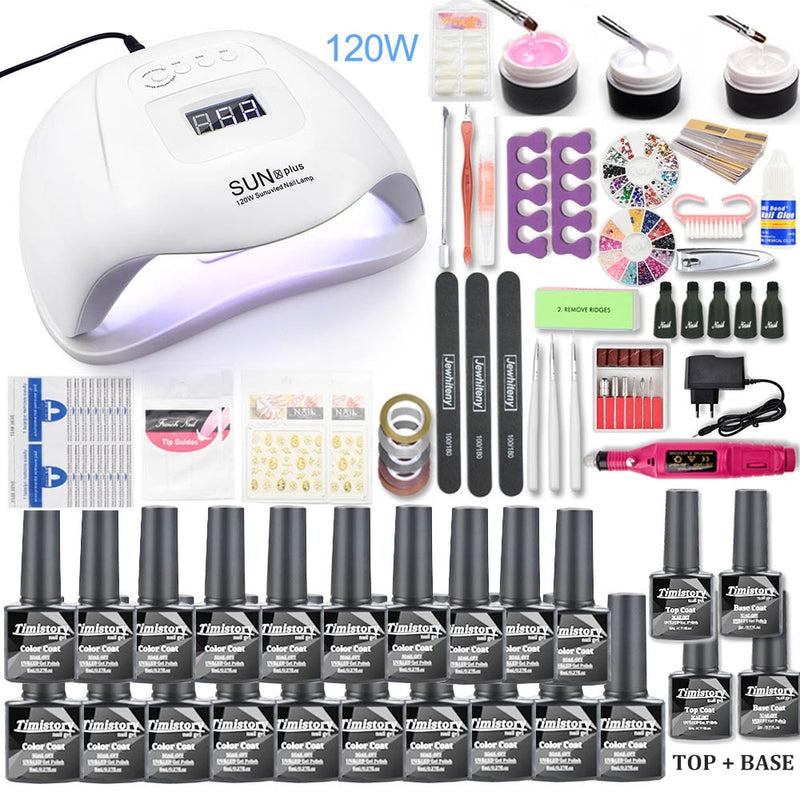 Manicure Set With UV Led Nail Lamp 120W/54W Nail Set 30/20 Colors Gel Nail Polish Kit Sets Tools Set With Nail Drill Machine