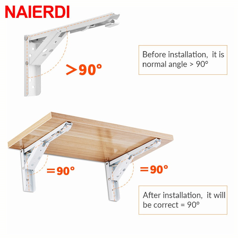 NAIERDI, 2 uds., soporte de ángulo plegable triangular, soporte pesado, soporte ajustable para banco montado en la pared, soporte para estante de mesa, herrajes para muebles