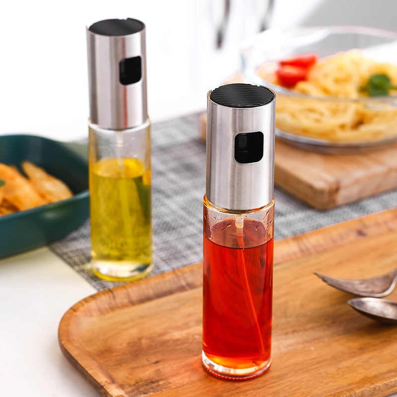 Küche Backöl Spray Essig Flasche Edelstahl Düse Glas Ölflasche BBQ Wasser Sauciere Grill Sprayer Kochwerkzeug