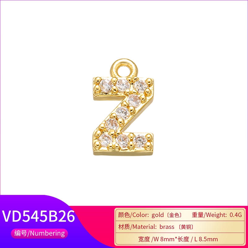 ZHUKOU 8x8.5mm Messing Zirkonia Kristall 26 Buchstabe Charms Anhänger für Frauen Ohrring Schmuck Accessoires Großhandel VD545