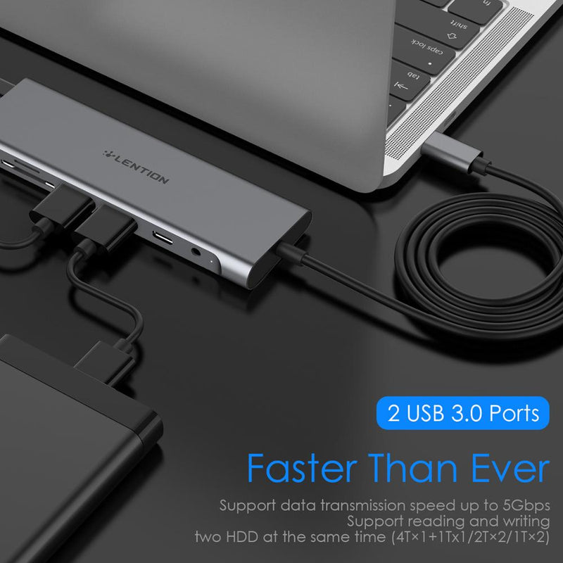 Lention USB C Hub Type-C Dockingstation Langes Kabel USB 3.0 4K HDMI Kartenleser Ladeadapter MacBook Pro Air Laptop Splitter