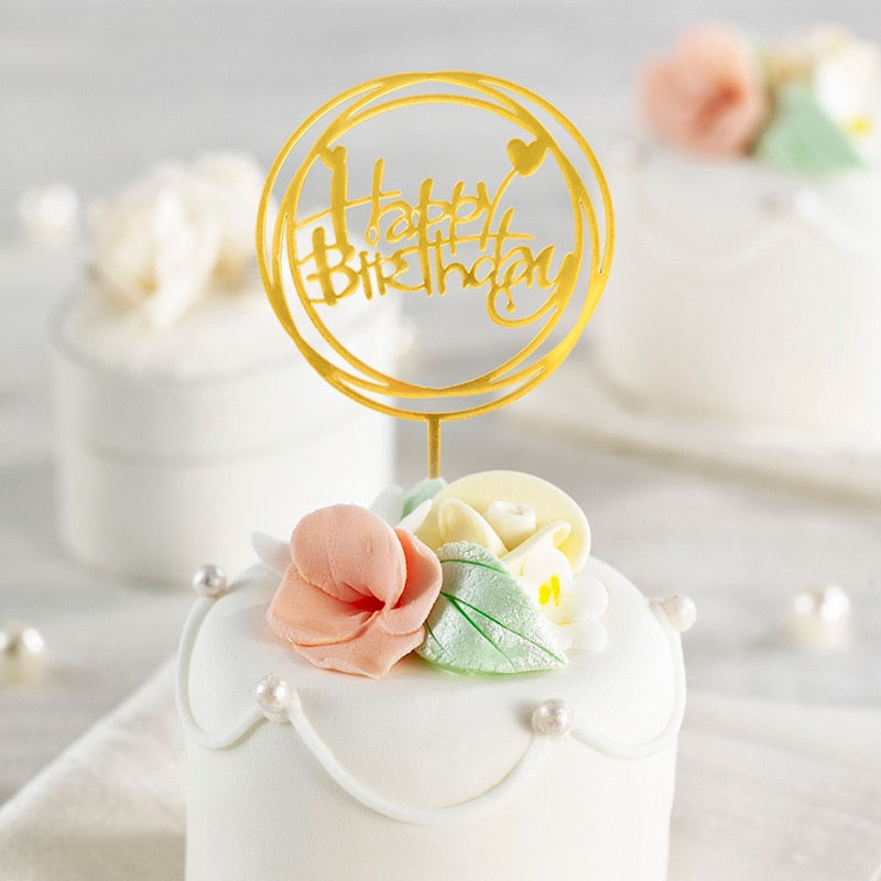 Decoración Para tarta de feliz cumpleaños, bandera para pastel de acrílico dorado y plateado, decoración para cupcakes para niño y niña, decoraciones para fiesta de cumpleaños, suministros de boda