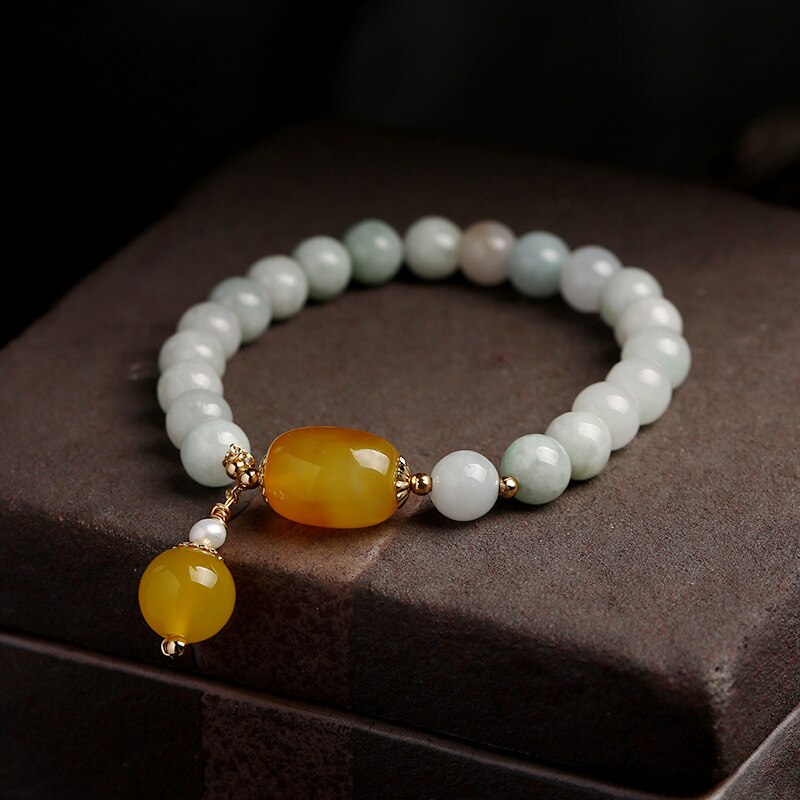 Pulsera de cuentas de Jade 100% Natural para mujer, joyería de piedras preciosas, ágata, perla, borla colgante de 14k, pulsera hecha a mano, regalo