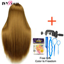 Schaufensterpuppenkopf mit 100% Hochtemperaturfaserhaar 65 cm Brautfriseurausbildung Perückenkopf mit Ständer Kosmetikpuppenkopf