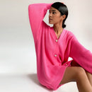 MUICHES Casual V-Ausschnitt Einreiher Pullover Frau Laterne Ärmel Perle Knopf Solide Übergroße Strickjacke 2021 Neue Mode