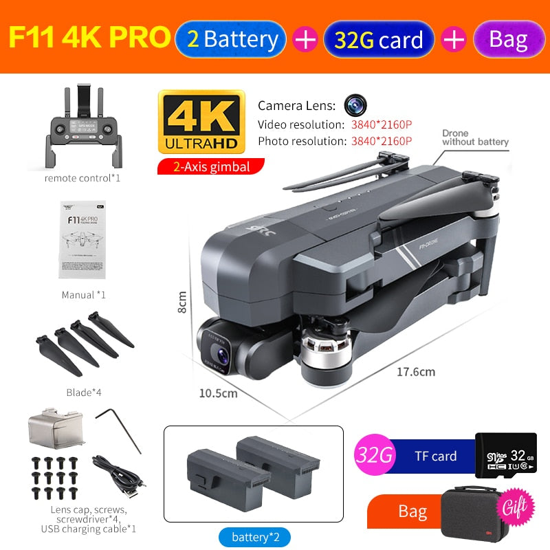 CSF F11S Pro Drone 4k Profesional Camera 3KM WIFI GPS EIS 2-axis Anti-Shake Gimbal FPV Brushless Quadcopter RC Helicopter Dron