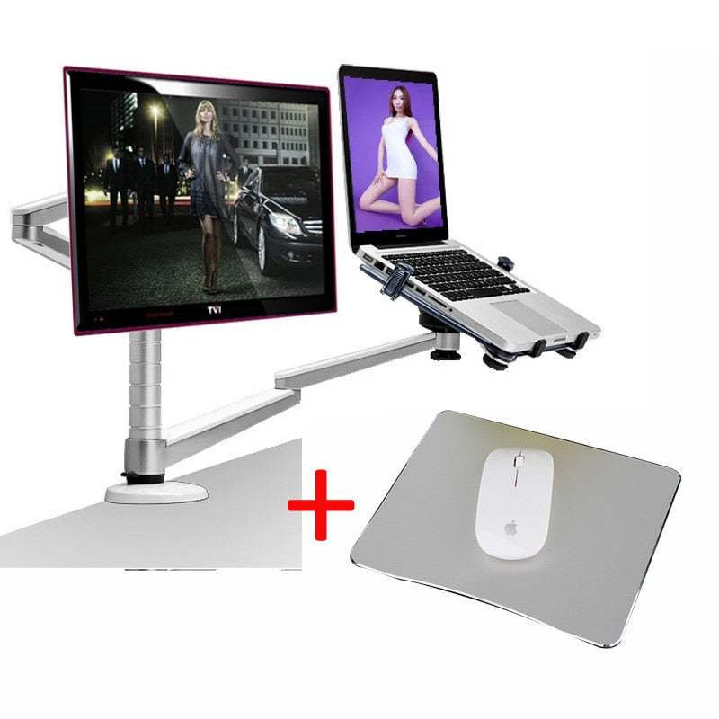 OA-7X Multimedia Desktop Dual Arm 27 pulgadas LCD Monior Holder + Laptop Holder Stand Table Full Motion Dual Monitor Mount Arm Stand