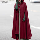 ZANZEA Frauen Herbst Winter Hoodies Langer Umhang Mantel Beiläufiger Kapuzenmantel Outwear Windjacke Streetwear Jacken Weihnachten Poncho