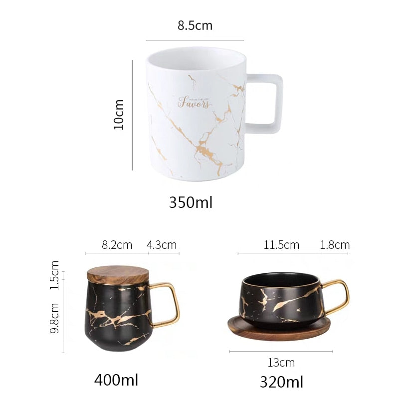 Tazas de café de cerámica de mármol nórdico de lujo, tazas de café condensadas, café, té, desayuno, tazas de leche, juego de platillo con plato, cuchara, juego Ins