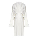 TWOTWINSTYLE Vintage Faltenkleid Frauen Flare Langarm V-Ausschnitt Kleider Weibliche Mode Kleidung 2022 Frühling Sommer Neu