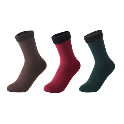 3 par/set de calcetines cálidos de invierno para mujer, calcetines gruesos térmicos de nailon de Color sólido, botas suaves de terciopelo para nieve, calcetín negro para dormir en el suelo