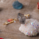 Gold Copper Wire Wrapped Raw Herkimer Diamonds Quartz Point Beads Labradorite Round Beads Open Cuff Bangles Bracelets Jewelry