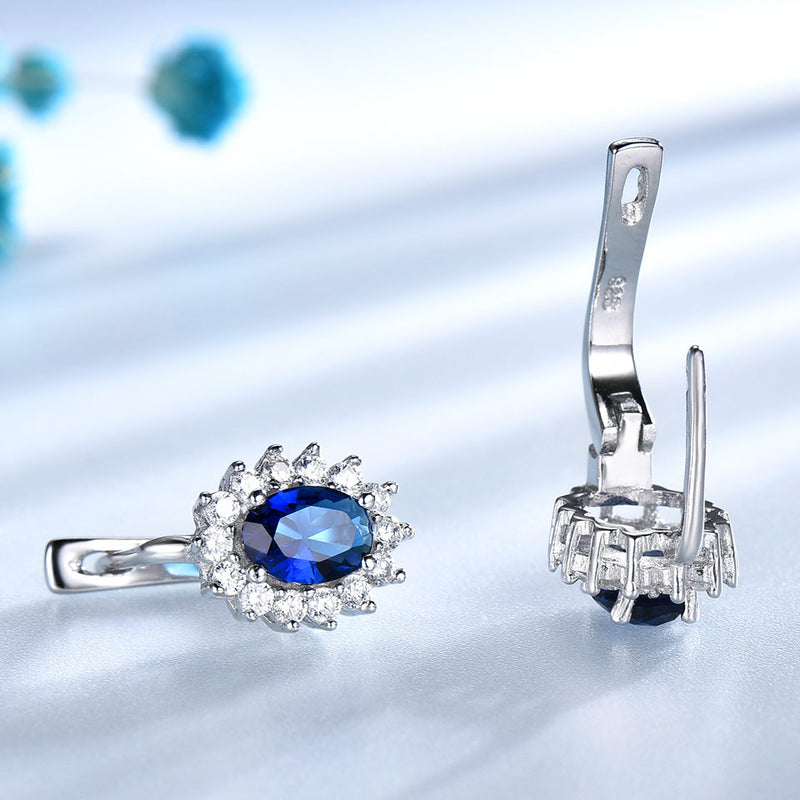 UMCHO Solid 925 Sterling Silver Gemstone Clip Earrings for Women Blue Sapphire Fine Jewelry Wedding Engagement Valentine&