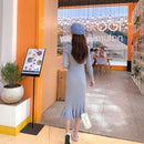 Langes Pulloverkleid Damen Maxikleid Strick Fischschwanz Lange Winterkleider Lose Damenbekleidung