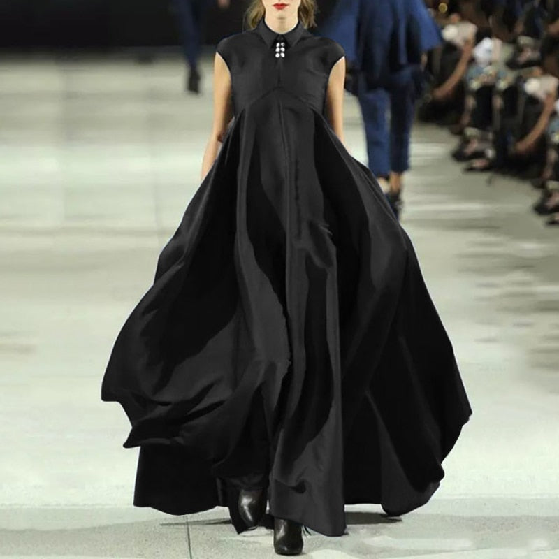 Bohemain Maxi Langes Kleid Vintage Umlegekragen Kleid Lässige Robe Femme 2022 VONDA Lässige Vestidos Femininas