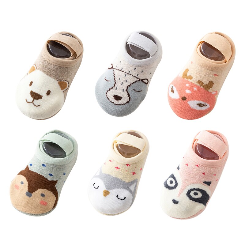 6 Pairs Baby First Walker Floor Socks Spring Summber Autumn Cotton Cartoon Anti-Slip Animal Socks for Newborn Boy Girls 0-3Y